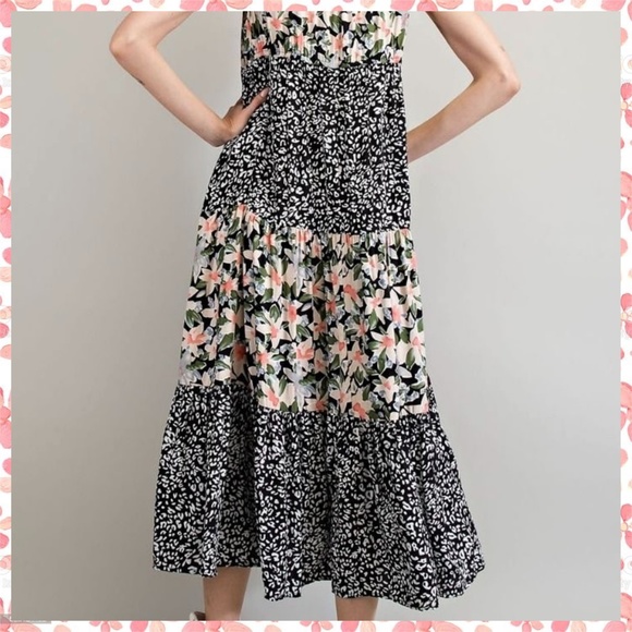 easel Dresses Easel Floral Animal Print Oversized Flowy Midi Maxi